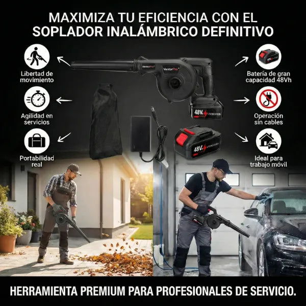 VentorPro™ - Sopladora aspiradora inalámbrica para trabajo ágil y profesional.