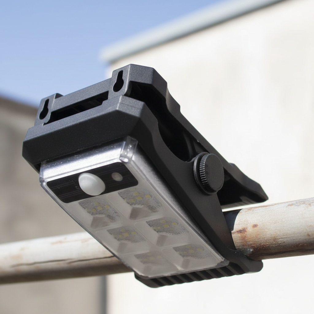 LuzClip™ – Reflector tipo pinza: Carga solar o USB, sensor de movimiento, encendido automático.