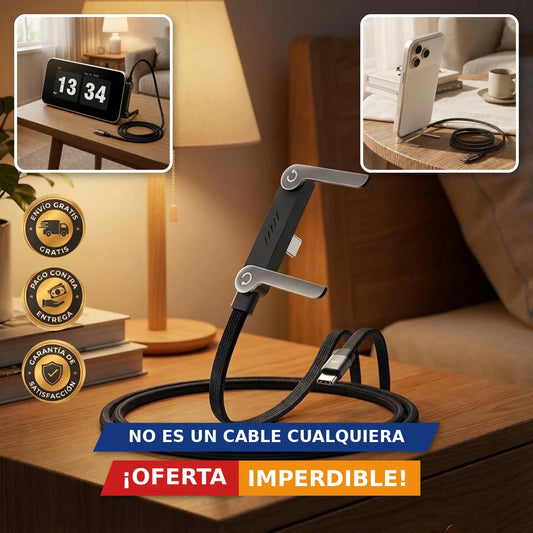 FLEXCHARGE™ - Cable de Carga 240W con Soporte Plegable y Conector 90° - Pack 2 unidades